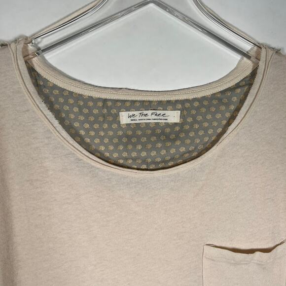 We The Free People Jade Long Sleeve Contrast Print Top S Peach Cream - Picture 5 of 10